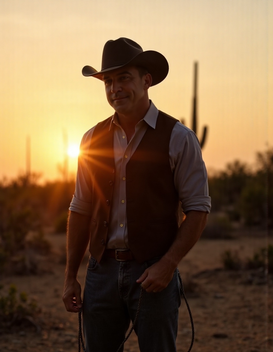 jon407 a man as a cowboy, Stetson hat, l-FLUX Dev